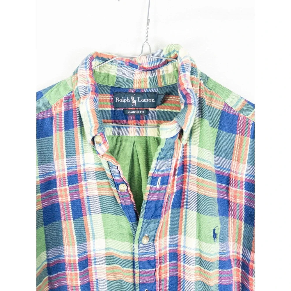 Ralph Lauren Classic Fit Plaid Button Down Shirt Mens L Green Multicolor Preppy